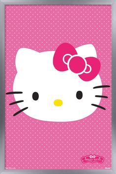 a pink hello kitty poster with polka dots