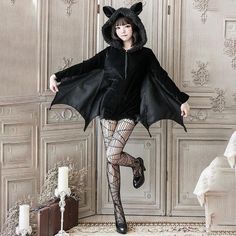 Vampire Bat Halloween Costume Set (Plus Sizes) Bat Cosplay, Bat Halloween Costume, Horror Hoodie, Only Jumpsuit, Halloween Mode, Black Vampire, Bat Costume, Batman Cosplay, Plus Size Halloween Costume