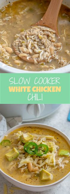 slow cooker white chicken chili in a bowl