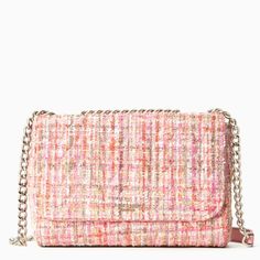 Kate Spade Briar Lane Quilted Tweed Emelyn. Absolutely Stunning Crossbody Bag In Shades Of Pink Tweed With A Flap Closure And Chain Link Strap. Measurements: 9.6”H X 12”W X 5.1”D, 8” Drop. Per The Label, This Is A Delicate Piece And Should Be Handled Carefully. Brand New With Tags And Untouched - Still In The Original Mfr Packaging So It Is In Pristine Condition! *Athough The Materials Are Delicate, This Is A Heavy Bag (In My Opinion).* Kate Spade Bag Black, Navy Blue Purse, College Clothes, Tweed Purse, Tweed Handbag, Dream Wishlist, Preppy Bags, Dream Bags, Ruffle Pillow