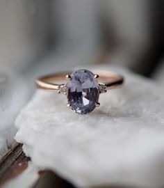 Blue grey sapphire ring. Engagement Ring. Rose gold engagement ring. Sapphire ring 3 stone ring by Eidelprecious Grey Sapphire Engagement Ring, Gold Engagement Ring Sapphire, Sapphire Ring Engagement, Engagement Ring Sapphire, Ring 3 Stone, Green Diamond Rings, Grey Sapphire, Gray Ring