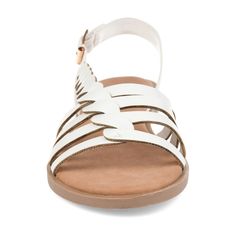 The Solay sandal by Journee Collection is such a unique piece to add to your closet. This fun sandal features a braided diagonal strap detail with a multi strap toe design. This sandal is unique where it has a buckle detail, but this is a slip-on shoe. You can easily slide your foot in and have the back to hold you in place. The cushioned insole finishes off the design. At Journee Collection, our sandal styles are going to be perfect for any occasion. Whether that be a formal, business, or casua Ankle Strap Sandals Flat, Nice Sandals, Missing Something, Ankle Strap Flats, Sandals White, Braided Strap, Formal Business, Journee Collection, Slingback Sandal