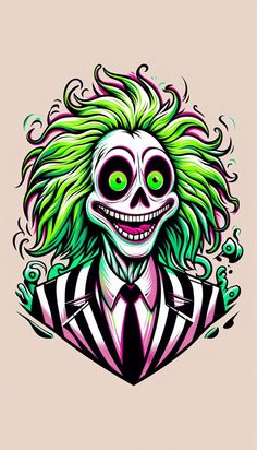 a drawing of a clown with green hair