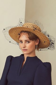 A stunning new millinery style for the season, The Nixi is a beautifully shaped ring top boater with navy spot contrast veiling, expertly crafted by prestigious British milliner Jane Taylor. The perfect casual hat for social events. Impeccably styled with the Delphine Dress Navy Cloqué Jane Taylor, Straw Boater, Gown Suit, Boutique Couture, Winter Event, Boater Hat, Casual Hat, Black Friday Shopping, Social Events