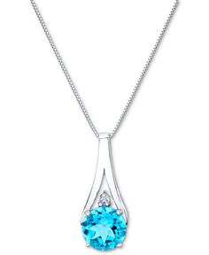 Shine brighter in the brilliance of blue topaz and diamonds on this polished white gold pendant necklace. Macy's Blue Jewelry With Diamond Accents, Macy's Blue Diamond Accented Jewelry, Macy's Blue Diamond Accent Jewelry, Macy's White Gold Jewelry With Accent Stones, Macy's Blue Fine Jewelry, Classic Blue Jewelry From Macy's, Classic Blue Macy's Jewelry, Blue Topaz Round Necklace With Brilliant Cut, Round Blue Topaz Necklace With Brilliant Cut