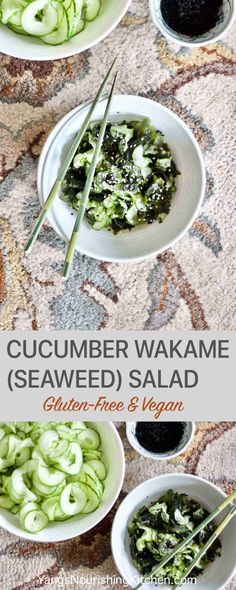 cucumber wakame seaweed salad with black sesame seeds