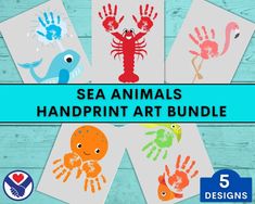 sea animals handprint art bundle with five different designs on the front and back cover