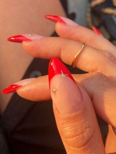 Black Nails With Glitter Nails 2023 Trends Rhinestones, Red Nail Designs Minimal, Cute Gel X Nails For Summer, Trendy Nails Right Now, Bright Red Valentine Nails, Red Style Nails, Almond Cool Nails, Christmas Nails Inspo 2022, Winter Nail Inspo 2022 Almond