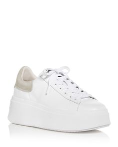 Designer Platform Sneakers, Platform White Shoes, White High-top Suede Platform Sneakers, White Suede High-top Platform Sneakers, Medium Width Leather Lace-up Sneakers, White Suede Platform Sneakers With Textured Sole, White Suede Platform Sneakers, White Suede Round Toe Platform Sneakers, Leather Round Toe Platform Sneakers