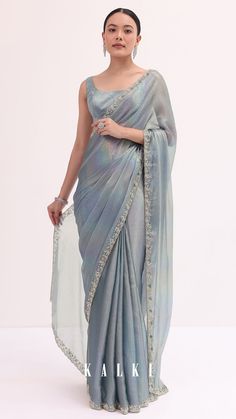 Saree Blouse Styles, Embroidered Saree, Green Saree, Blue Saree, Saree Trends, Themed Events, Stylish Sarees