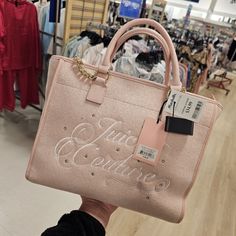 *Small Tiny Stain On Back Of Purse See Last Picture* Brand New Juicy Couture Pink Handbag Super Cute Has Rhinestone Gems On It Purses 2024, Juicy Purse, Pink Purses, Expensive Bag, Pink Handbag, Girly Bags, Couture Handbags, Big Hoop Earrings, Fancy Bags