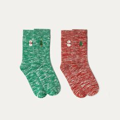 2 Pairs Holiday Socks - Snowman & Tree Socks Snowman, Red Weave, Sock Snowman, Tree Embroidery, Holiday Socks, Snowman Tree, Christmas Socks, Ballerina Flats, Ruby Red