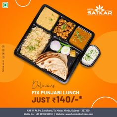 Incredible Fix Punjabi Lunch Just Convert ₹140/-* #HotelSatkar #kheda #punjabiFood #southindianfood #chinesefood #dininghall #commonHall #purevegetarian #snack #sandwich #pizza #punjabi #fixlunch Cloud Kitchen, Punjabi Food, Restaurant Ideas, Food Graphic Design, South Indian Food, Restaurant Food, Food Poster, Special Recipes, Restaurant Recipes