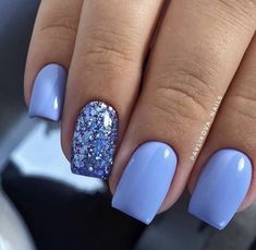 Two Color Dip Nails, Blue Gel Nail Designs Ideas, Periwinkle Nails Designs Summer, Blue Dip Nails With Design, Powder Dip Manicure Ideas, March Nails Ideas Spring, Blue Nails With Blue Glitter, Summer Dipped Nails 2024, Nail Designs Spring 2024