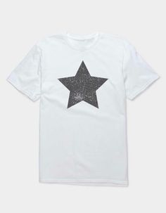 Star Distressed Unisex Tee. Large Graphic On Front. Crew Neck. Short Sleeve. 100% Cotton. Machine Wash.this Item Is Unisex Fit And Sizing.this Item Is Made To Order And May Take A Few Extra Days To Process. All Other Products In Your Order Will Be Shipped Separately. White Summer Tops With Star Logo, Casual White T-shirt With Star Patch, White Casual Shirt With Star Print, Casual White Shirt With Star Print, Cotton Graphic Tee With Star Print, Cotton Crew Neck Shirt With Star Print, White Cotton Tops With Star Patch, White Cotton Top With Star Patch, White Relaxed Fit Top With Star Print