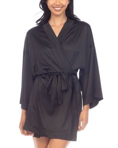 Honeydew Love Story Robe Black Silk Robe, Michael Kors Shop, Short Satin, Flora Nikrooz, Fall Wedding Dresses, Cashmere Coat, Black Silk, Cocktail Dress Party, Leather Coat