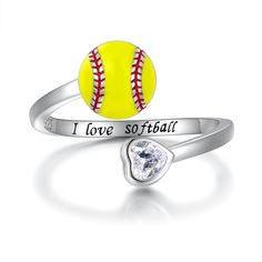 a yellow softball ring with i love softball written on it and a diamond in the middle