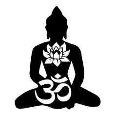 the silhouette of a woman sitting in yoga position with a lotus flower on her chest