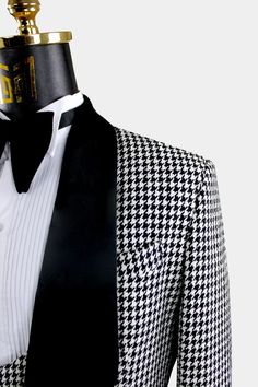 Mens-Houndstooth-Tuxedo-Wedding-Groom-Suit-from-Gentlemansguru.com_ Elegant Houndstooth Blazer With Notch Lapel, Formal Houndstooth Blazer With Suit Collar, Formal Houndstooth Pattern Tailored Blazer, Tailored Formal Houndstooth Blazer, Formal Houndstooth Suit With Notch Lapel, Formal Houndstooth Notch Lapel Suit, Elegant Fitted Houndstooth Blazer, Tailored Houndstooth Suit For Formal Occasions, Tailored Houndstooth Formal Suits