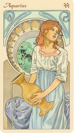 a tarot card with an image of a woman playing the lute, which appears to be aquarius