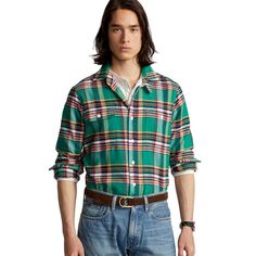 Polo Ralph Lauren Performance Flannel Shirt New Size M Green Cotton Flannel Shirt With Relaxed Fit, Green Relaxed Fit Cotton Flannel Shirt, Classic Green Flannel Shirt For Fall, Green Collared Cotton Flannel Shirt, Preppy Collared Shirt For Fall, Green Relaxed Fit Flannel Shirt, Green Relaxed Fit Flannel Shirt Casual, Green Cotton Flannel Shirt For Spring, Preppy Plaid Long Sleeve Shirt