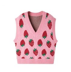 Step up your kidcore style with this sleeveless v neck sweater featuring a strawberry print and comfortable fit. get the perfect look for any occasion. Strawberry Skincare, Strawberry Fashion, Strawberry Knit, Kidcore Style, Strawberry Clothes, Strawberry Outfit, Simple Streetwear, Summer Grunge, 90s Y2k Fashion