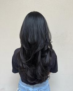 Living for these long layers! 😍 Save this post for #hairinspo for your next salon visit. Hair by @lotieslooks (IG) Black Emo Hair, Black Hair Layers, Black Hair Haircuts, Black Hair Cuts, Haircuts For Long Hair With Layers, Straight Black Hair, Hair Inspiration Long, Brunette Hair With Highlights, Medium Layered Hair