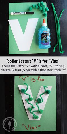 the letter v is for vine made out of paper and yarn with glue on it