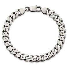 Men's 9mm Sterling Silver Solid Antiqued Flat Curb Chain Bracelet