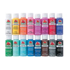 twelve different colors of acrylic paint