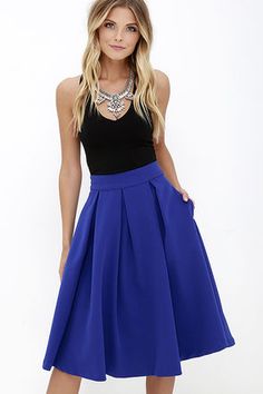 Royal Blue Skirt Outfit Ideas, Blue Skirt Outfits, Royal Blue Skirts, Blue Midi Skirt, Dressy Attire, Blue Maxi Skirt, Red Pencil Skirt, Box Pleat Skirt, Skirt Tutorial