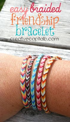 a woman's arm with three bracelets on it and the words, easy braided