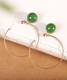 Oversize Green 14K Gold Jade Hoop EarringsMade of fine 14K Gold Jade.Measurement: 4.3cm/1.677" * 1cm/0.39". Matches easily with daily hairstyle, dresses & Shirts Elegant Green Hoop Earrings, Green Pierced Hoop Earrings, Small Green Pierced Hoop Earrings, Single Green Hoop Earring, Green Hoop Earrings Gift, Green Hoop Earrings For Gift, Green Pierced Hoop Earrings For Anniversary, Green Hoop Earrings For Anniversary, Green Circular Hoop Earrings For Gifts