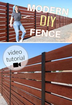 a wooden fence with the words modern diy fence written on it and an image of a