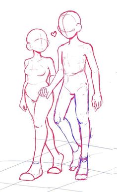 a drawing of two people standing next to each other