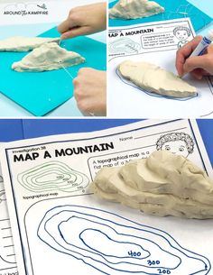 kids are making maps with paper and glue to make them look like they're in the mountains