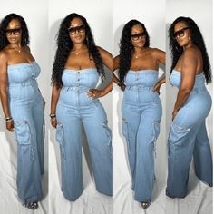 Nwt Denim Cargo Jumpsuit. Size M. Will Best Fit A Size 6-8. Has Stretch! Woman Jumpsuit, Swim Jewelry, Cargo Jumpsuit, Summer Kimono, Denim Cargo, Grown Women, Tall Girl, Kaftan Dress, Equatorial Guinea