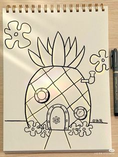 a drawing of a pineapple with flowers on it