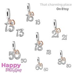 Birthday Age charms 925 silver with golden heart dangle charm  Genuine 925 silver  comes with velvet gift pouch & silver polishing cloth  Gift wrapping is also available  Create your own unique charm bracelet with the array of charms available in my shop  All our charms fit pandora charm bracelet and have a hole size of 4.5mm  As always thanks for viewing  Sent via royal mail 18th Pandora Charm, Silver Birthday, Sterling Silver Charms, Golden Heart, Pandora Charm, Silver Charm Bracelet, Gift Pouch, Dangle Charms, Unique Charms