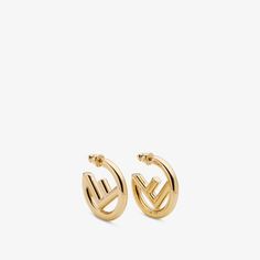 Small hoop earrings in the shape of the new Fendi logo. Made of metal with a gold finish. Made in Italy. One Size Fendi Earrings, Fendi Logo Design, Fendi Store, Fendi Logo, Designer Fashion Jewelry, Exclusive Gift, Womens Designer Fashion, Round Earrings, Leather Mini