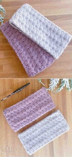 two photos showing the same crochet pattern as they are being made