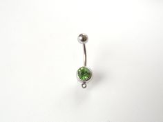 "Add a Charm Belly Button Ring with Light Green Stone Listing is for - 1 -  standard 14 gauge surgical steel barbells with connector loop to add your own charm or dangle!! Barbells are externally threaded.  Barbells measure 1\" total length with a standard 10mm wearable bar length. Bottom ball measures 8mm, top ball measures 5mm.  Please message me if you have any questions about this item or if you are looking for larger quantity than I have listed. For More Colors and Styles of Belly Rings: ht Opal Belly Ring, Dangle Belly Rings, Belly Button Piercing, Store Ideas, Dope Jewelry