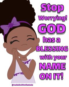 a girl with her hand to her face and the words stop worrying god has a blessing with your name on it