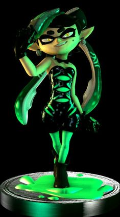 the animated character is dressed in black and green