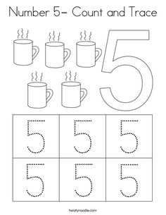 the number 5 and five worksheet with coffee mugs on it for counting