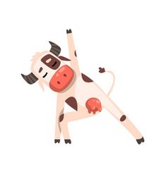 a cow is doing yoga with its legs stretched out and it's head in the air