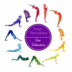 the silhouettes of people in yoga poses are arranged in a circle on a white background