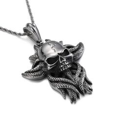 Punk Skull Viking Men's Necklace Series-Evani Naomi Jewelry Bad Girl Style, Skull Ghost, Biker Chain, Viking Men, Punk Skull, Skull Pendant Necklace, Pirate Skull, Skull Head, Skull Jewelry