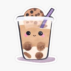 a drink with chocolate chip cookies in it and a straw sticking out of the top