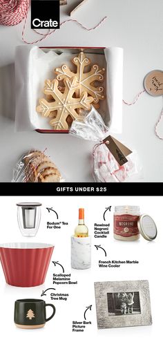 an image of christmas gifts under $ 25 on the shelf with instructions to make them look like they are snowflaked